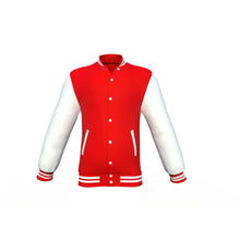 Load image into Gallery viewer, Red Varsity Letterman Jacket with White Sleeves - Shearling leather