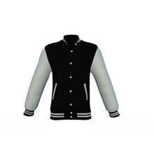 Load image into Gallery viewer, Black Varsity Letterman Jacket with Grey Sleeves - Shearling leather