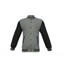 Load image into Gallery viewer, Grey Varsity Letterman Jacket with Black Sleeves - Shearling leather