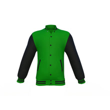 Load image into Gallery viewer, Dark Green Varsity Letterman Jacket with Black Sleeves - Shearling leather