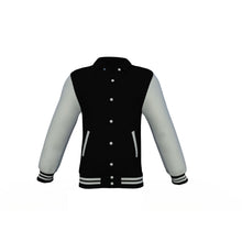 Load image into Gallery viewer, Black Varsity Letterman Jacket with Grey Sleeves - Shearling leather