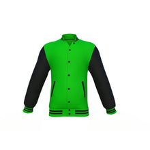 Load image into Gallery viewer, Light Green Varsity Letterman Jacket with Black Sleeves - Shearling leather