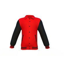 Load image into Gallery viewer, Red Varsity Letterman Jacket with Black Sleeves - Shearling leather