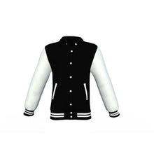 Load image into Gallery viewer, Black Varsity Letterman Jacket with White Sleeves - Shearling leather