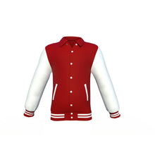 Load image into Gallery viewer, Maroon Varsity Letterman Jacket with White Sleeves - Shearling leather