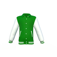 Load image into Gallery viewer, Dark Green Varsity Letterman Jacket with White Sleeves - Shearling leather