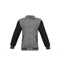 Load image into Gallery viewer, Grey Varsity Letterman Jacket with Black Sleeves - Shearling leather