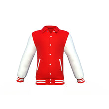 Load image into Gallery viewer, Red Varsity Letterman Jacket with White Sleeves - Shearling leather