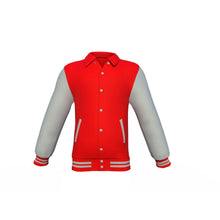 Load image into Gallery viewer, Red Varsity Letterman Jacket with Grey Sleeves - Shearling leather