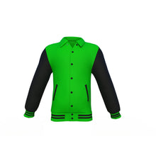 Load image into Gallery viewer, Light Green Varsity Letterman Jacket with Black Sleeves - Shearling leather