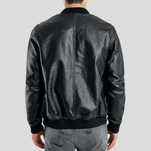 Load image into Gallery viewer, Bailei Black Bomber Leather Jacket - Shearling leather
