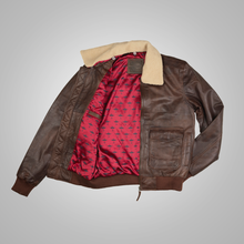 Load image into Gallery viewer, Mens Brown Waxed Sheepskin Aviator Leather Flight Jacket