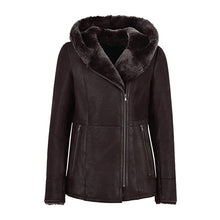 Load image into Gallery viewer, WOMENS HOODED FUR SHEARLING LONG JACKET