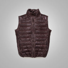 Load image into Gallery viewer, Mens Dark Brown Bubble Leather Down Vest