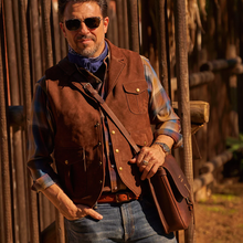 Load image into Gallery viewer, Men Brown Multi Pocket Style Leather Vest