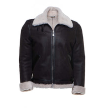 Load image into Gallery viewer, Hampton's Classic Brown Bomber Aviator Shearling Jacket with collar belt - Shearling leather