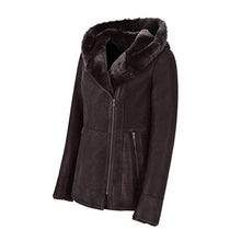 Load image into Gallery viewer, WOMENS HOODED FUR SHEARLING LONG JACKET