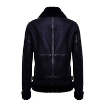 Load image into Gallery viewer, WOMENS BLACK AVIATOR BIKER GENUINE SHEEPSKIN SHEARLING LEATHER JACKET