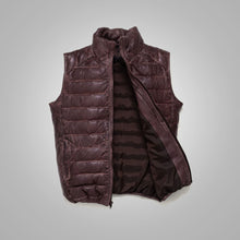 Load image into Gallery viewer, Mens Dark Brown Bubble Leather Down Vest