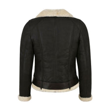 Load image into Gallery viewer, WOMENS GENUINE LEATHER FAUX FUR SHEARLING BIKER JACKET