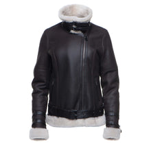 Load image into Gallery viewer, Jayne's Sheepskin Brown Biker Shearling Jacket - Shearling leather
