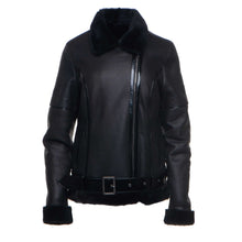 Load image into Gallery viewer, Tasha's Black Sheepskin Shearling B-3 Bomber Style Jacket - Shearling leather
