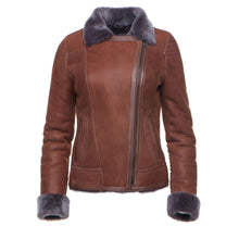 Load image into Gallery viewer, Reyna's Tan Sheepskin Shearling B-3 Bomber Style Jacket - Shearling leather