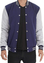 Load image into Gallery viewer, Mens Letterman jacket - Varsity Baseball Men Bomber Jackets With Grey Sleeves - Shearling leather