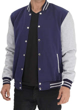 Load image into Gallery viewer, Mens Letterman jacket - Varsity Baseball Men Bomber Jackets With Grey Sleeves - Shearling leather