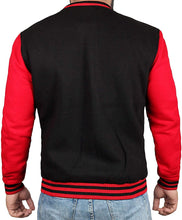Load image into Gallery viewer, Mens Letterman jacket - Varsity Baseball Men Bomber Jackets With Red Sleeves - Shearling leather