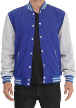 Load image into Gallery viewer, Mens Letterman jacket - Varsity Baseball Men Bomber Jackets With Grey Sleeves - Shearling leather