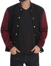 Load image into Gallery viewer, Mens Letterman jacket - Varsity Baseball Men Bomber Jackets With Red Sleeves - Shearling leather