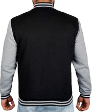 Load image into Gallery viewer, Mens Letterman jacket - Varsity Baseball Men Bomber Jackets With Grey Sleeves - Shearling leather