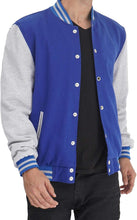 Load image into Gallery viewer, Mens Letterman jacket - Varsity Baseball Men Bomber Jackets With Grey Sleeves - Shearling leather