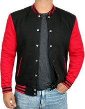 Load image into Gallery viewer, Mens Letterman jacket - Varsity Baseball Men Bomber Jackets With Red Sleeves - Shearling leather