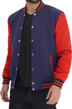 Load image into Gallery viewer, Mens Letterman jacket - Varsity Baseball Men Bomber Jackets With Red Sleeves - Shearling leather