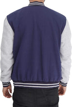 Load image into Gallery viewer, Mens Letterman jacket - Varsity Baseball Men Bomber Jackets With Grey Sleeves - Shearling leather