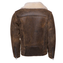 Load image into Gallery viewer, Carter's Distressed Biker bomber shearling jacket with notch lapels - Shearling leather