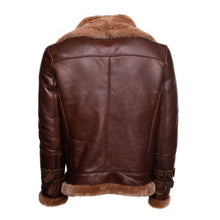 Load image into Gallery viewer, Phan's Brown Aviator bomber shearling jacket with a waist belt - Shearling leather