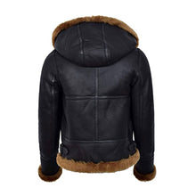 Load image into Gallery viewer, WOMENS BLACK HOODED B3 FLYING SHEARILING JACKET