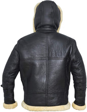 Load image into Gallery viewer, B3 Bomber Jacket Real Shearling B3 Bomber Jacket Removable Hood Black - Shearling leather