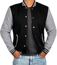 Load image into Gallery viewer, Mens Letterman jacket - Varsity Baseball Men Bomber Jackets With Grey Sleeves - Shearling leather