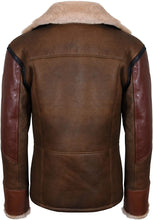Load image into Gallery viewer, Mens Brown Crossover B3 Sheepskin Aviator Flying Leather Biker Jacket - Shearling leather