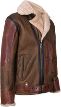 Load image into Gallery viewer, Mens Brown Crossover B3 Sheepskin Aviator Flying Leather Biker Jacket - Shearling leather