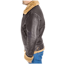 Load image into Gallery viewer, Aviator Faux Fur Brown Men’s Leather Jacket | Aviator Leather Jackets