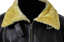 Load image into Gallery viewer, Aviator Men’s Black Leather Jacket - Shearling leather