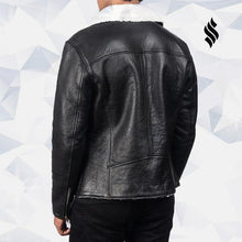 Load image into Gallery viewer, Alberto White Shearling Black Sheepskin Fur Leather Jacket