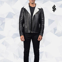 Load image into Gallery viewer, Alberto White Shearling Black Leather Jacket