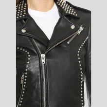 Load image into Gallery viewer, Amia Black Studded Leather Jacket - Shearling leather