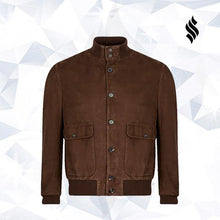 Load image into Gallery viewer, Antigua Chocolate Suede Handmade Bomber Leather Jacket - Shearling leather